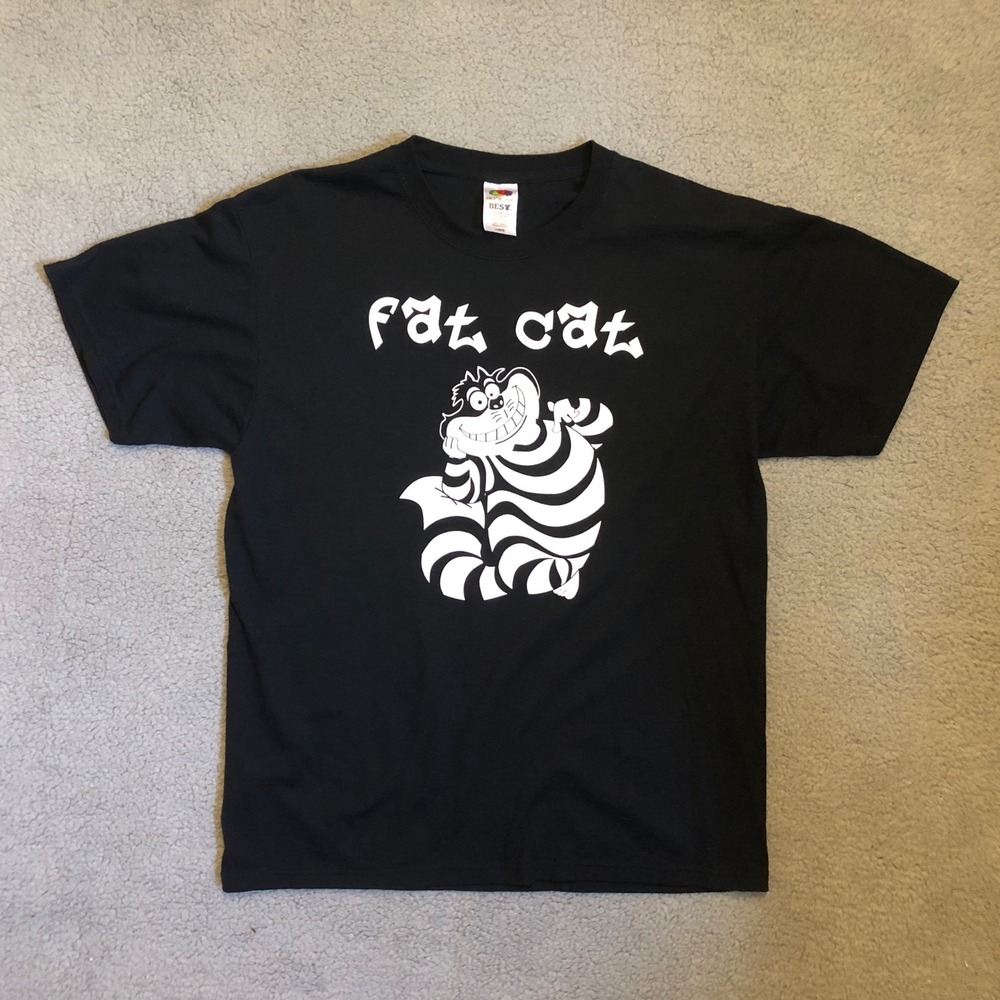 Vintage Cheshire Cat T-Shirt Alice in Wonderland Black Graphic‎ Fat Cat
